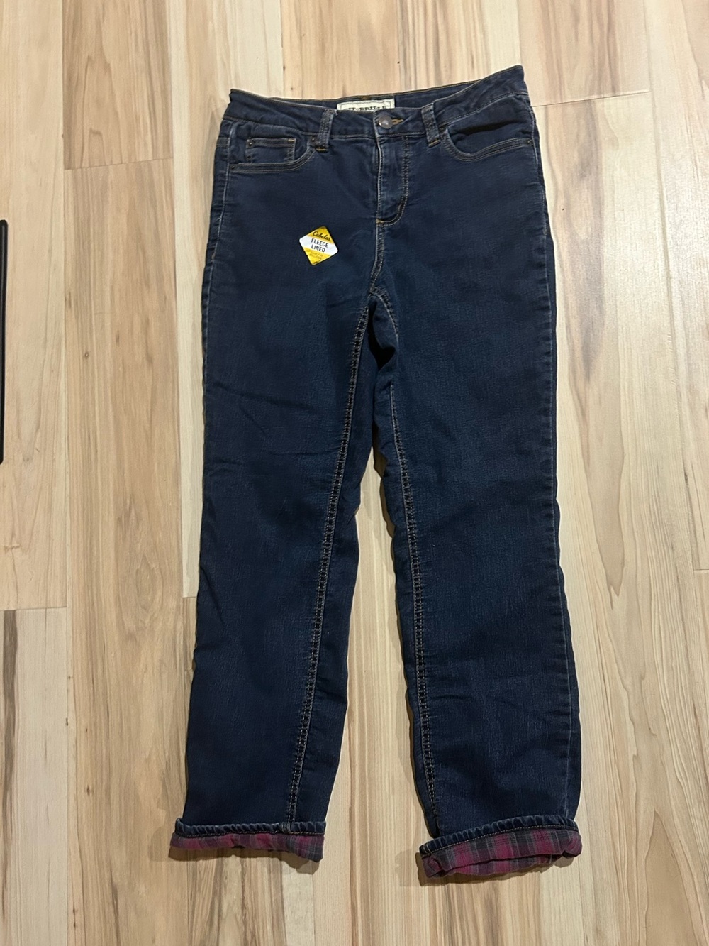 Cabelas Bit & Bridle Dark Blue Straight Leg Jeans with Plaid Fleece Lined